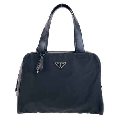 PRADA Handbag Nylon, Leather Black SilverMetal Test Triangle With logo Women Used Authentic