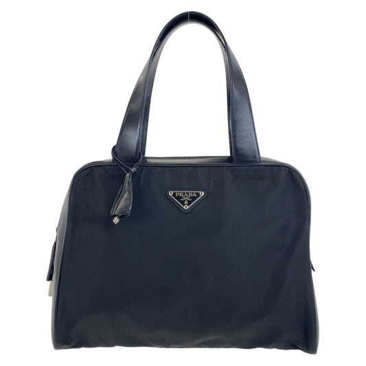 PRADA Handbag Nylon, Leather Black SilverMetal Test Triangle With logo Women Used Authentic