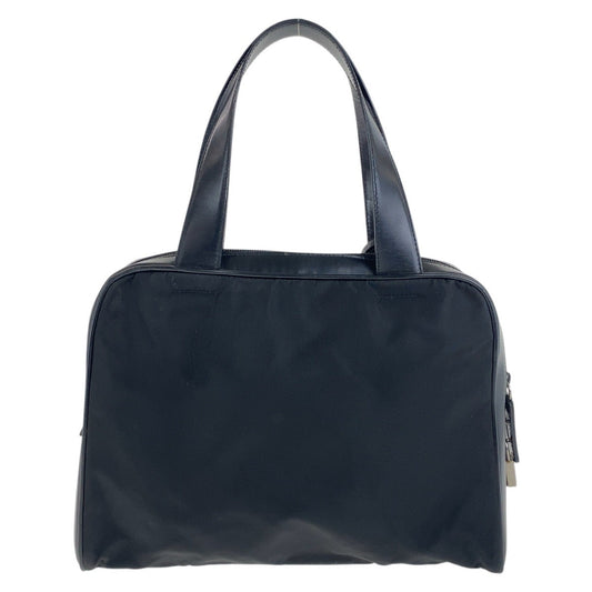 PRADA Handbag Nylon, Leather Black SilverMetal Test Triangle With logo Women Used Authentic
