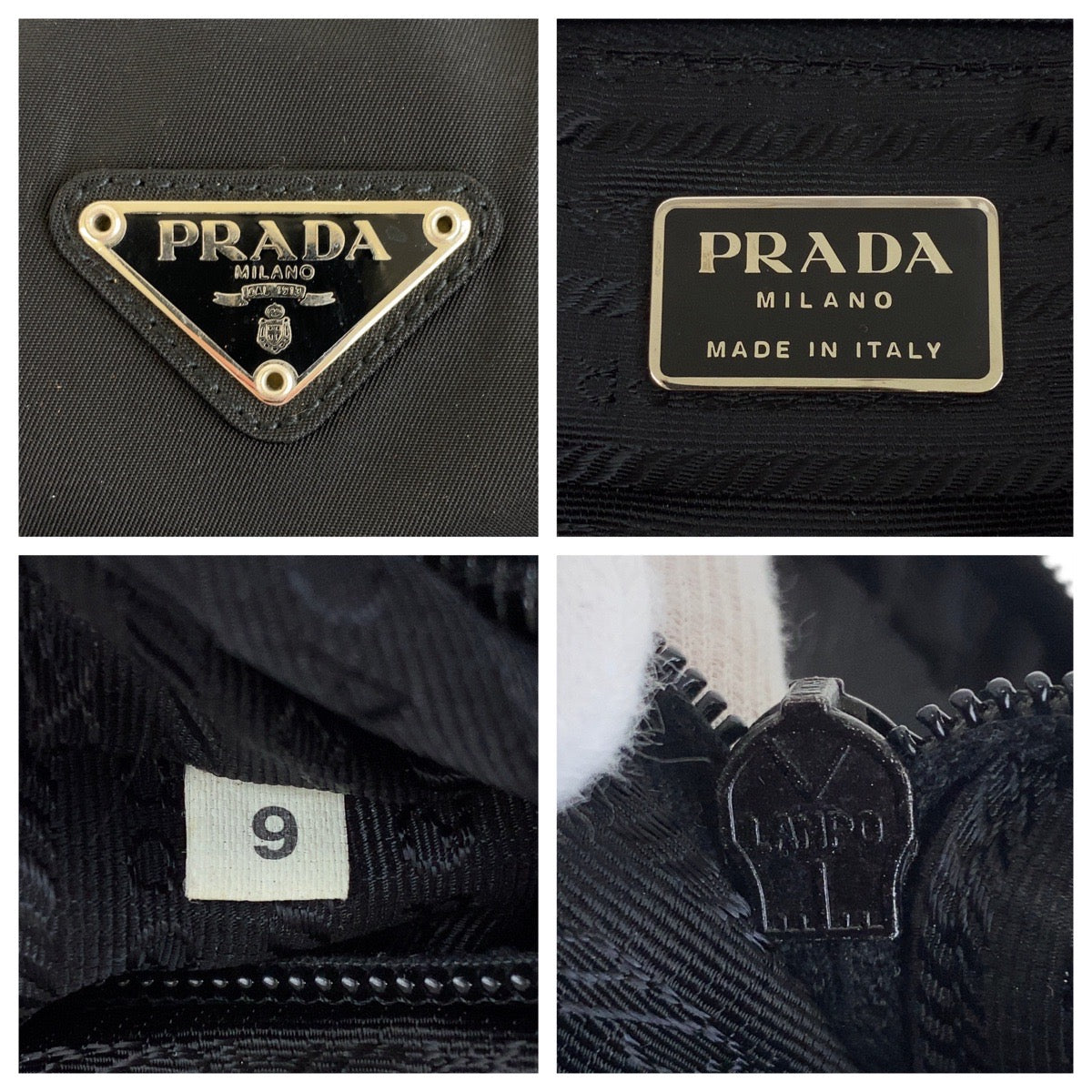 PRADA Handbag Nylon, Leather Black SilverMetal Test Triangle With logo Women Used Authentic