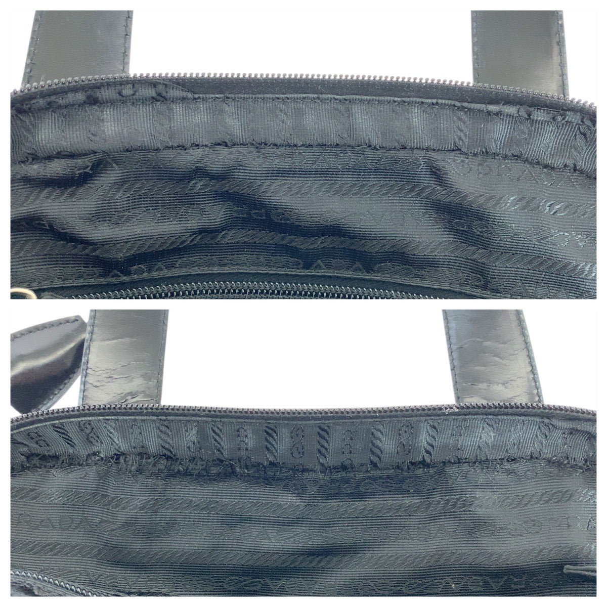 PRADA Handbag Nylon, Leather Black SilverMetal Test Triangle With logo Women Used Authentic