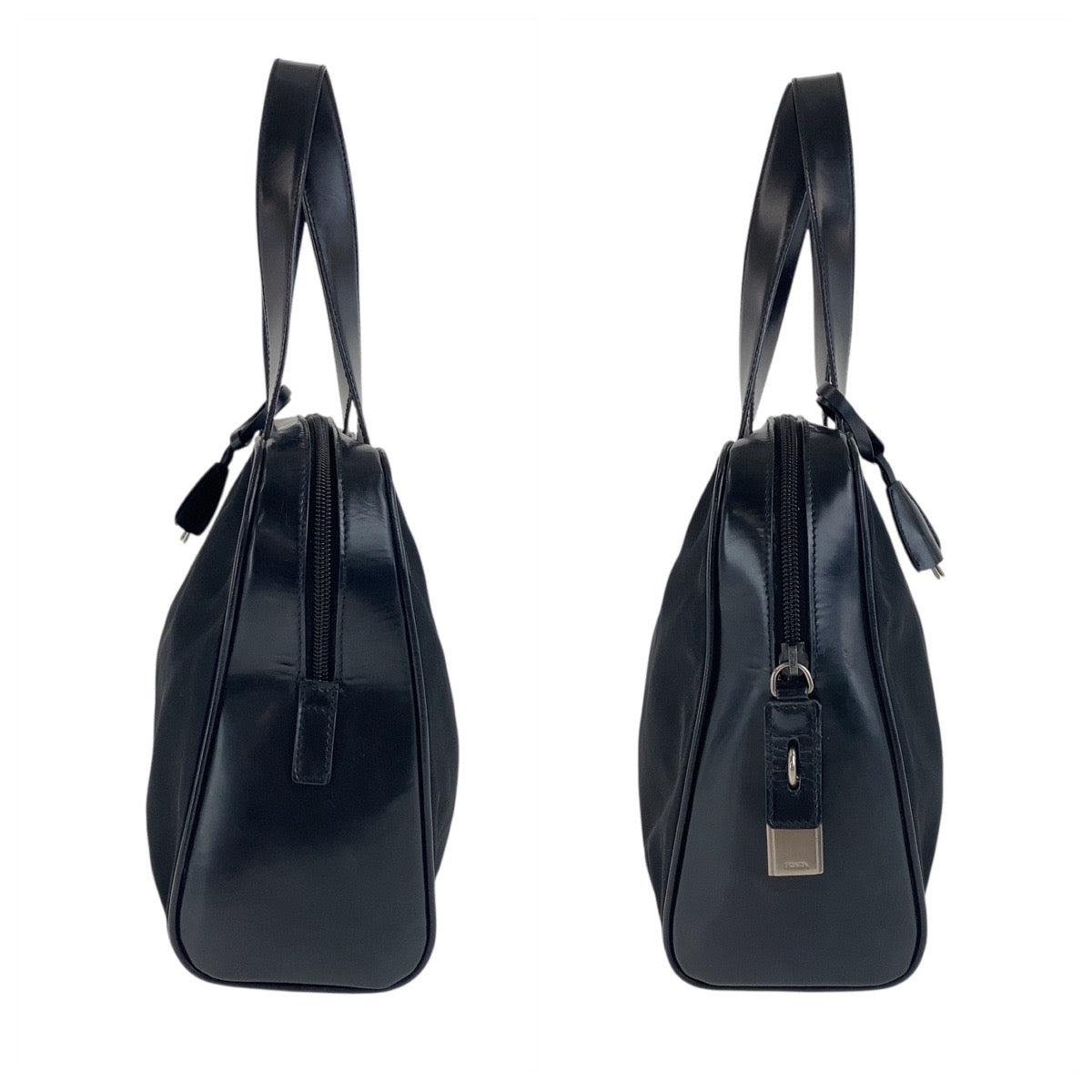 PRADA Handbag Nylon, Leather Black SilverMetal Test Triangle With logo Women Used Authentic