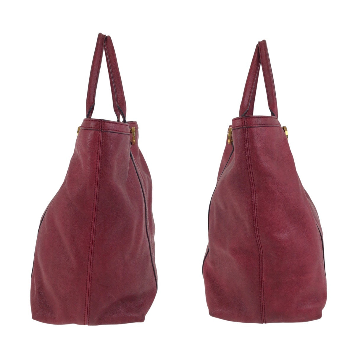 GUCCI Tote Bag 336756 leather Red Gold Metal Tote Bag Shoulder Bag Interlocking Women Used Authentic