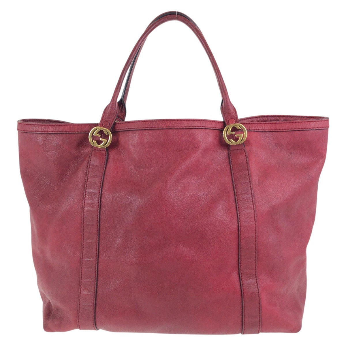 GUCCI Tote Bag 336756 leather Red Gold Metal Tote Bag Shoulder Bag Interlocking Women Used Authentic