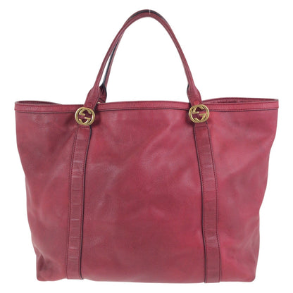 GUCCI Tote Bag 336756 leather Red Gold Metal Tote Bag Shoulder Bag Interlocking Women Used Authentic