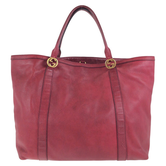 GUCCI Tote Bag 336756 leather Red Gold Metal Tote Bag Shoulder Bag Interlocking Women Used Authentic