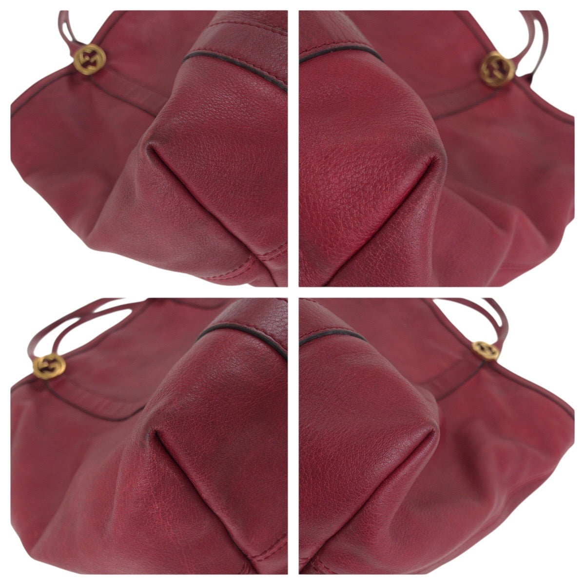 GUCCI Tote Bag 336756 leather Red Gold Metal Tote Bag Shoulder Bag Interlocking Women Used Authentic
