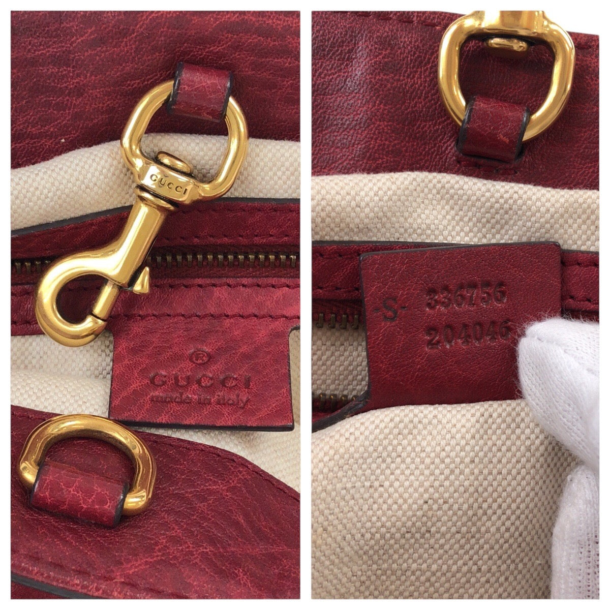 GUCCI Tote Bag 336756 leather Red Gold Metal Tote Bag Shoulder Bag Interlocking Women Used Authentic