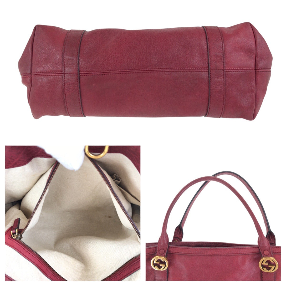 GUCCI Tote Bag 336756 leather Red Gold Metal Tote Bag Shoulder Bag Interlocking Women Used Authentic