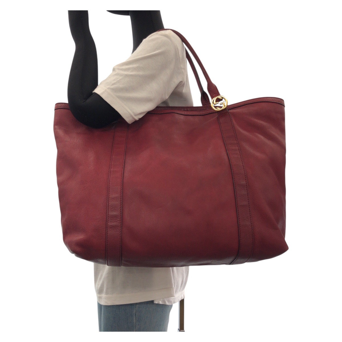 GUCCI Tote Bag 336756 leather Red Gold Metal Tote Bag Shoulder Bag Interlocking Women Used Authentic