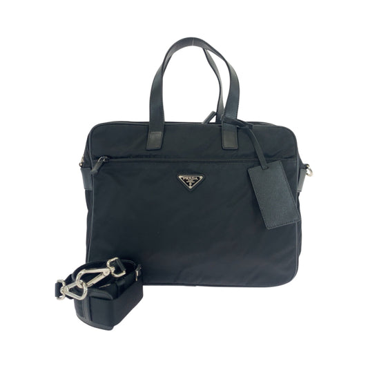 PRADA Shoulder Bag Nylon Black SilverMetal Shoulder Bag Business Bag 2way Test Triangle With logo mens Used Authentic