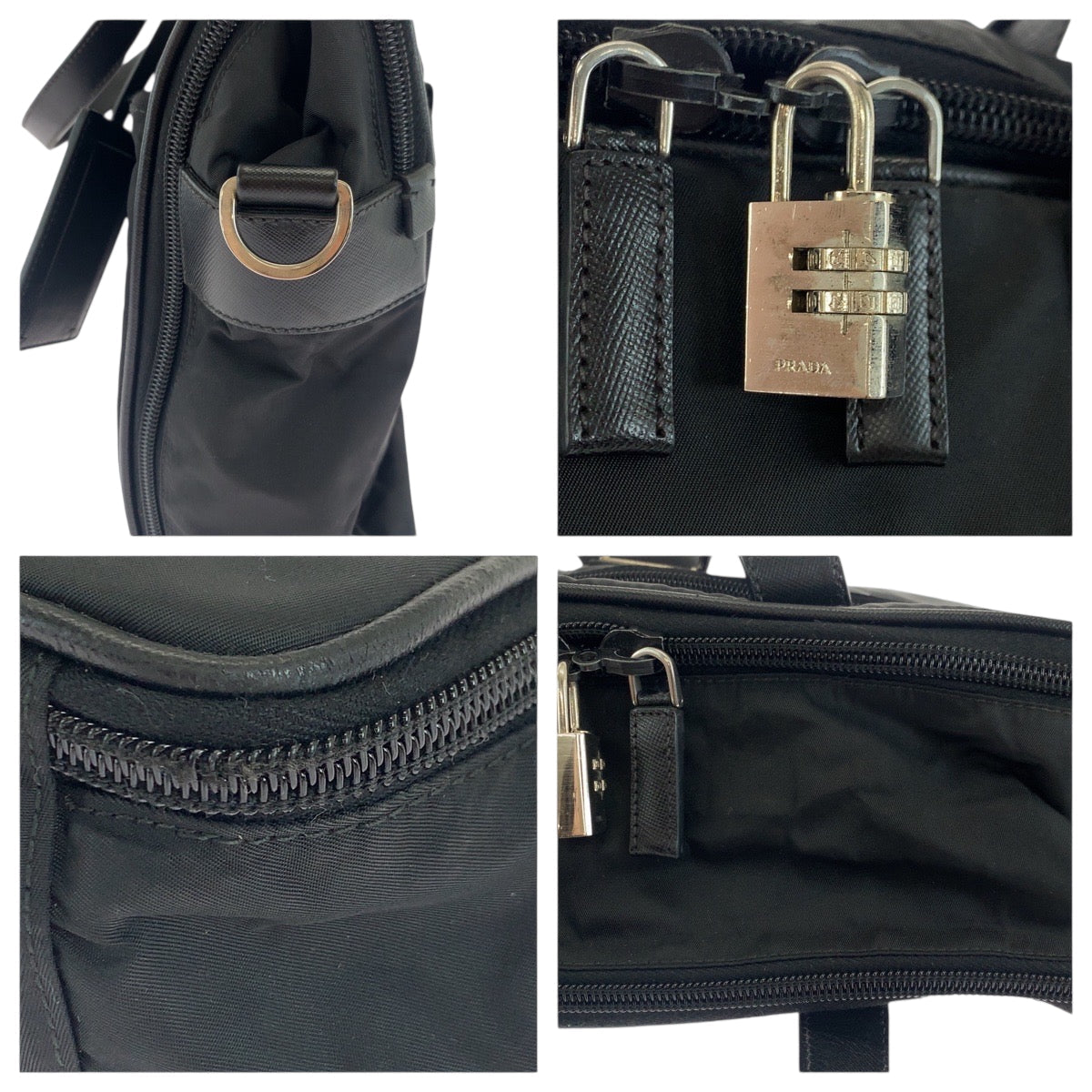 PRADA Shoulder Bag Nylon Black SilverMetal Shoulder Bag Business Bag 2way Test Triangle With logo mens Used Authentic