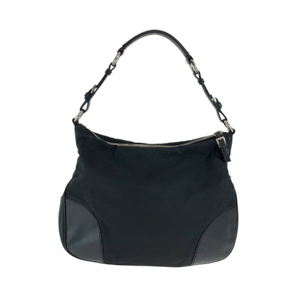 PRADA Shoulder Bag Nylon, Leather Black Silver Metal Hobo Shoulder Bag Test Triangle With logo Women Used Authentic