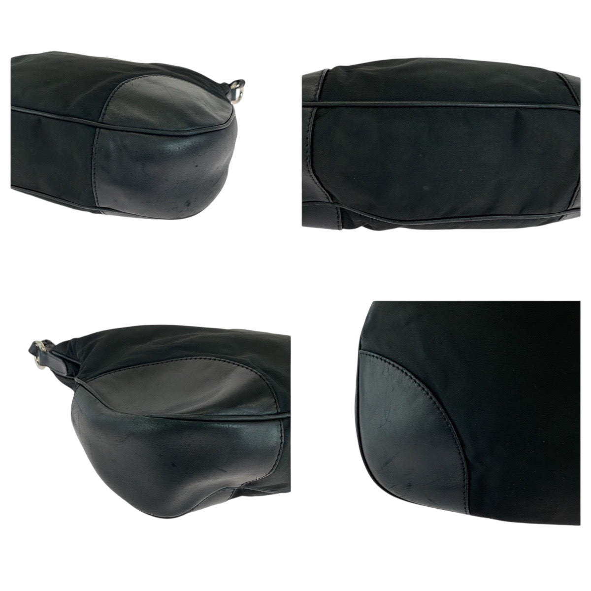 PRADA Shoulder Bag Nylon, Leather Black Silver Metal Hobo Shoulder Bag Test Triangle With logo Women Used Authentic
