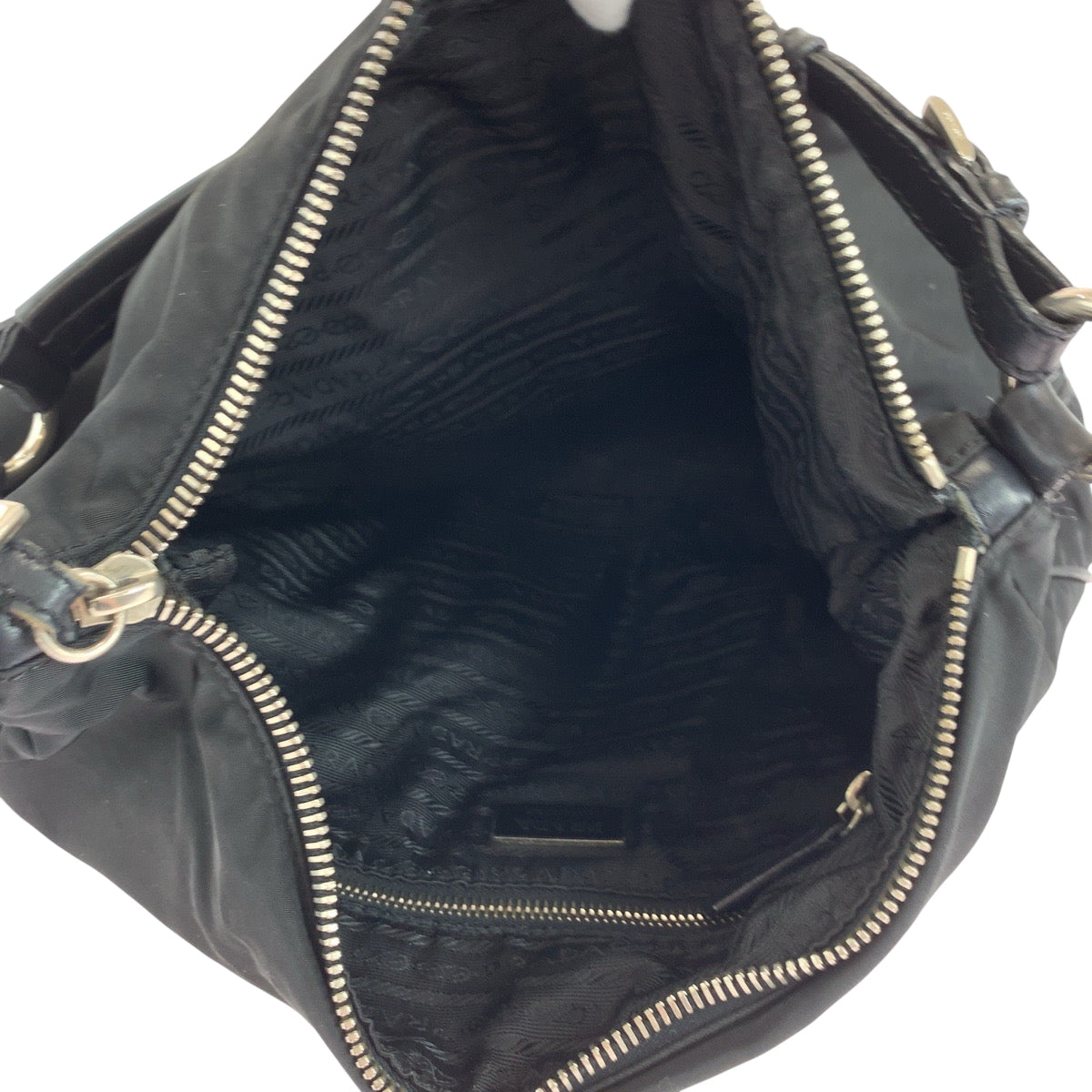 PRADA Shoulder Bag Nylon, Leather Black Silver Metal Hobo Shoulder Bag Test Triangle With logo Women Used Authentic