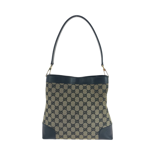 GUCCI Shoulder Bag 001 4231 GG canvas Black Beige Gold Metal One Shoulder Bag Women Used Authentic