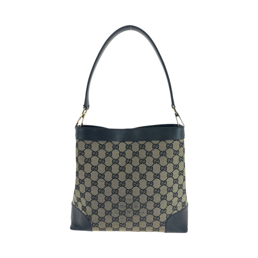 GUCCI Shoulder Bag 001 4231 GG canvas Black Beige Gold Metal One Shoulder Bag Women Used Authentic