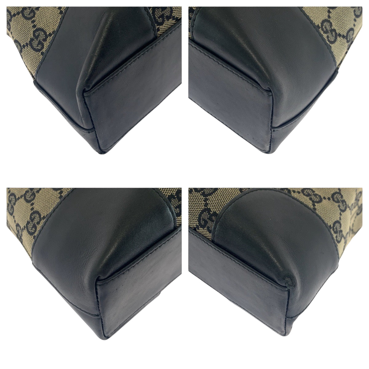 GUCCI Shoulder Bag 001 4231 GG canvas Black Beige Gold Metal One Shoulder Bag Women Used Authentic