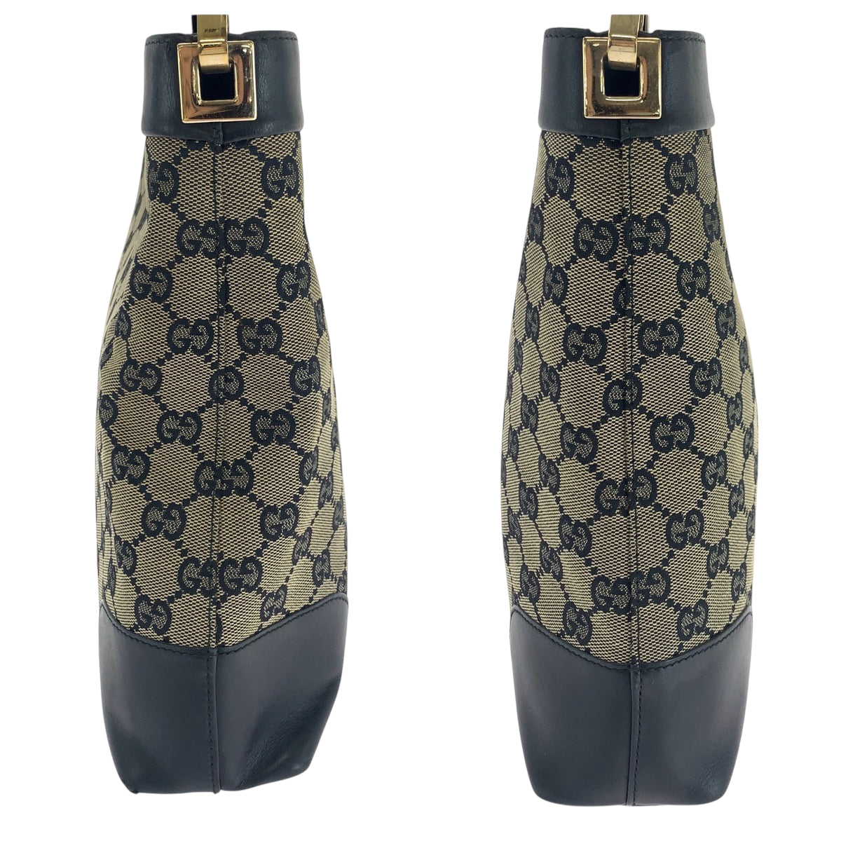 GUCCI Shoulder Bag 001 4231 GG canvas Black Beige Gold Metal One Shoulder Bag Women Used Authentic