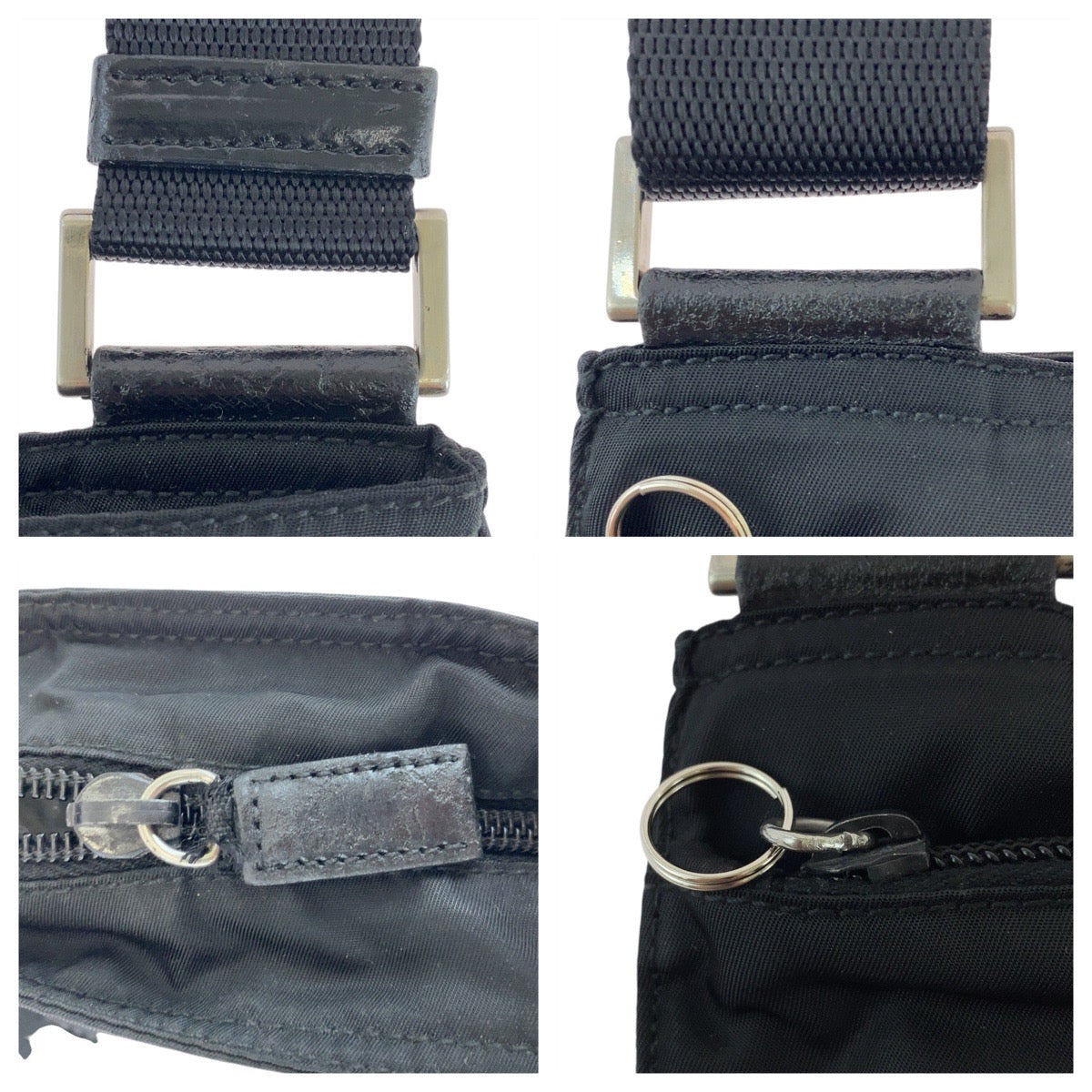 PRADA Shoulder Bag Nylon Black SilverMetal Shoulder Bag pochette Test Triangle With logo Women Used Authentic