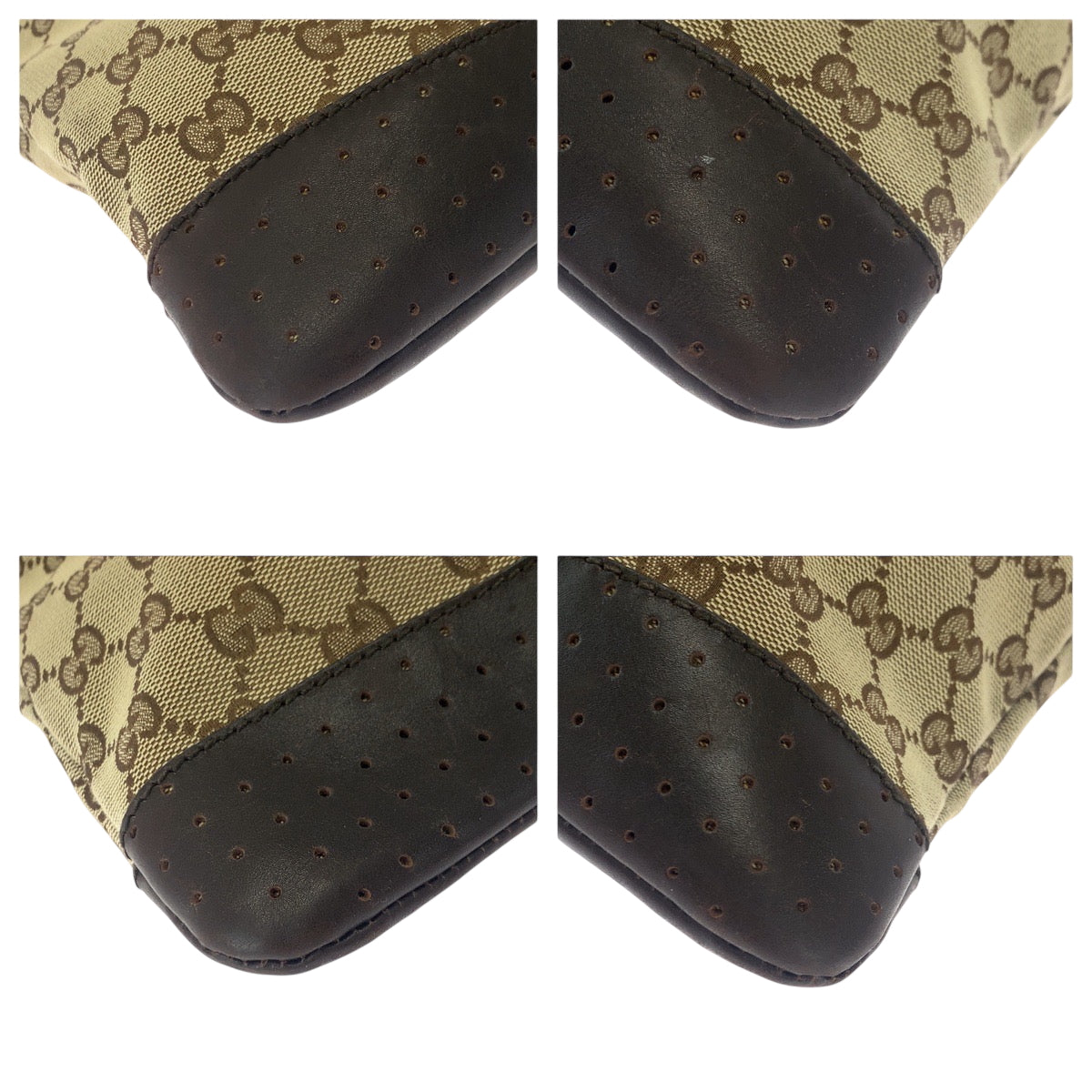 GUCCI Shoulder Bag 145857 GG canvas Beige Brown SilverMetal Shoulder Bag Sacoche punching Women Used Authentic
