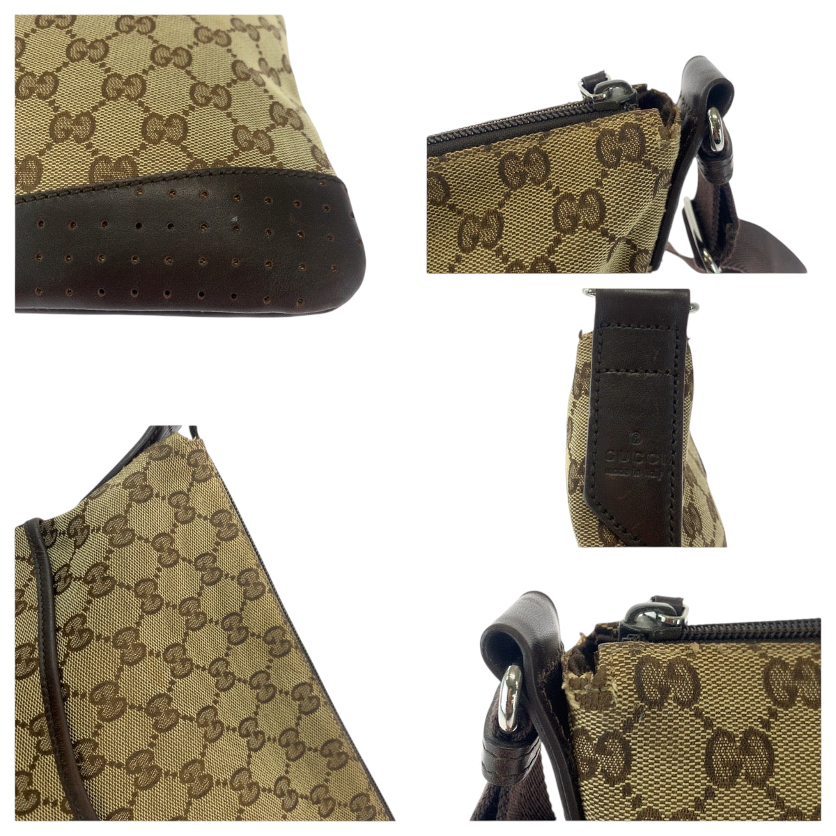 GUCCI Shoulder Bag 145857 GG canvas Beige Brown SilverMetal Shoulder Bag Sacoche punching Women Used Authentic