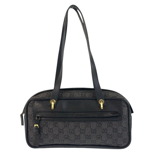 GUCCI Shoulder Bag 92729 GG canvas, leather Black GoldMetal Women Used Authentic