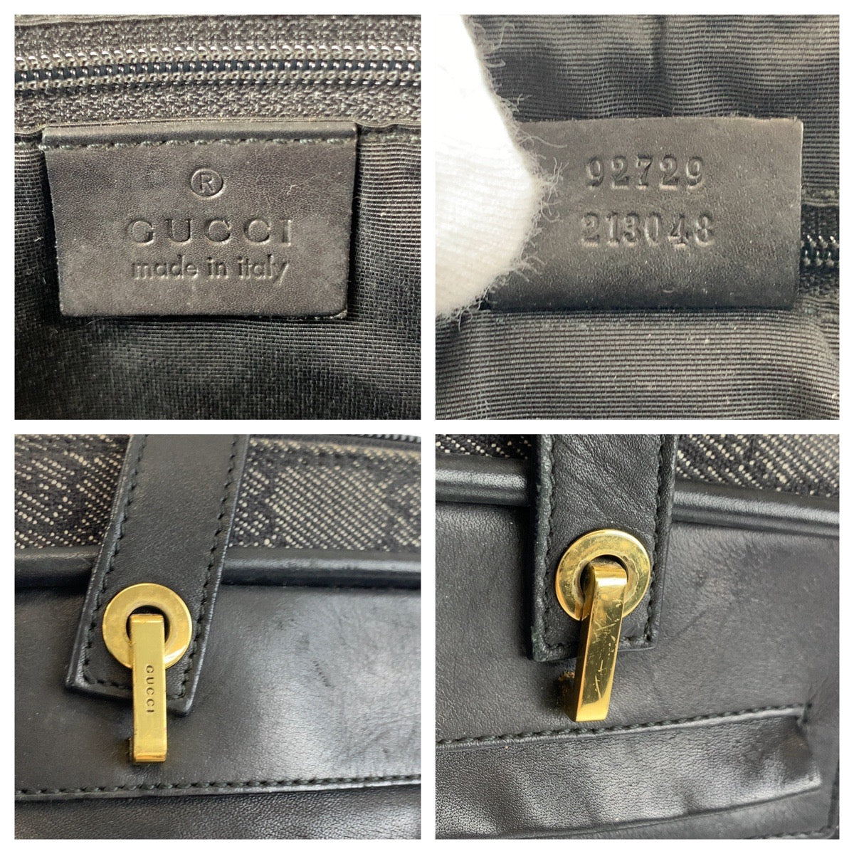 GUCCI Shoulder Bag 92729 GG canvas, leather Black GoldMetal Women Used Authentic
