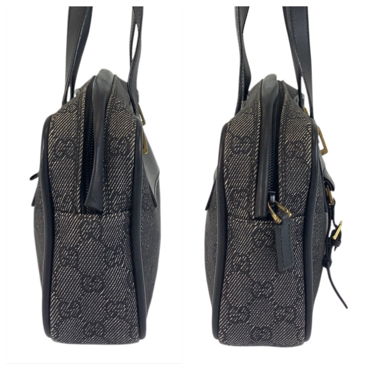 GUCCI Shoulder Bag 92729 GG canvas, leather Black GoldMetal Women Used Authentic