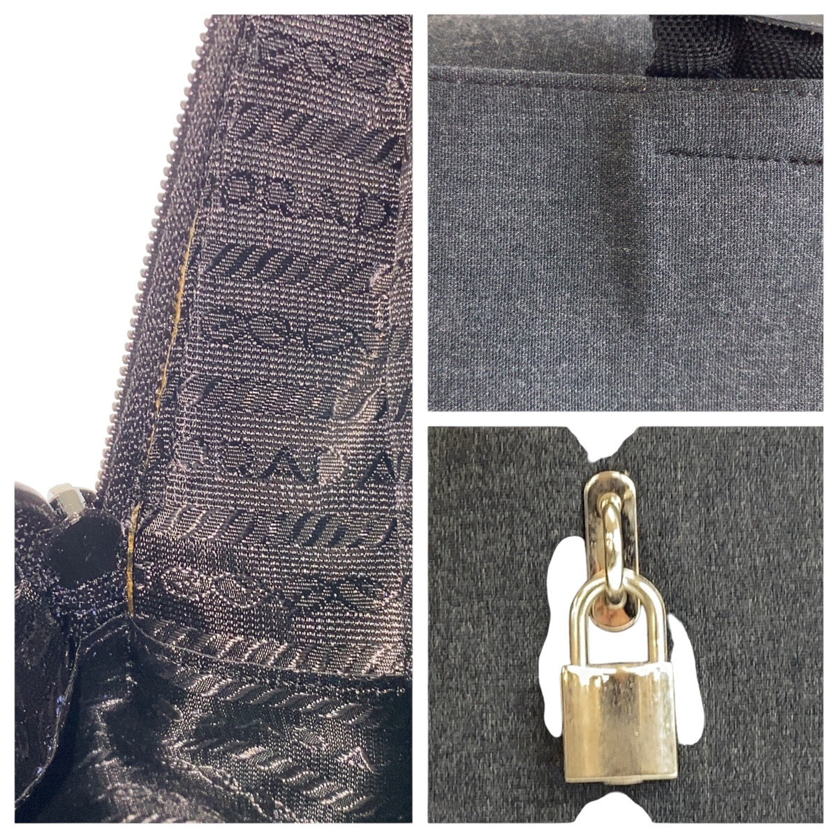 PRADA Tote Bag canvas Grey Black SilverMetal Tote Bag Shoulder Bag Unisex PRADA Sports Women Used Authentic