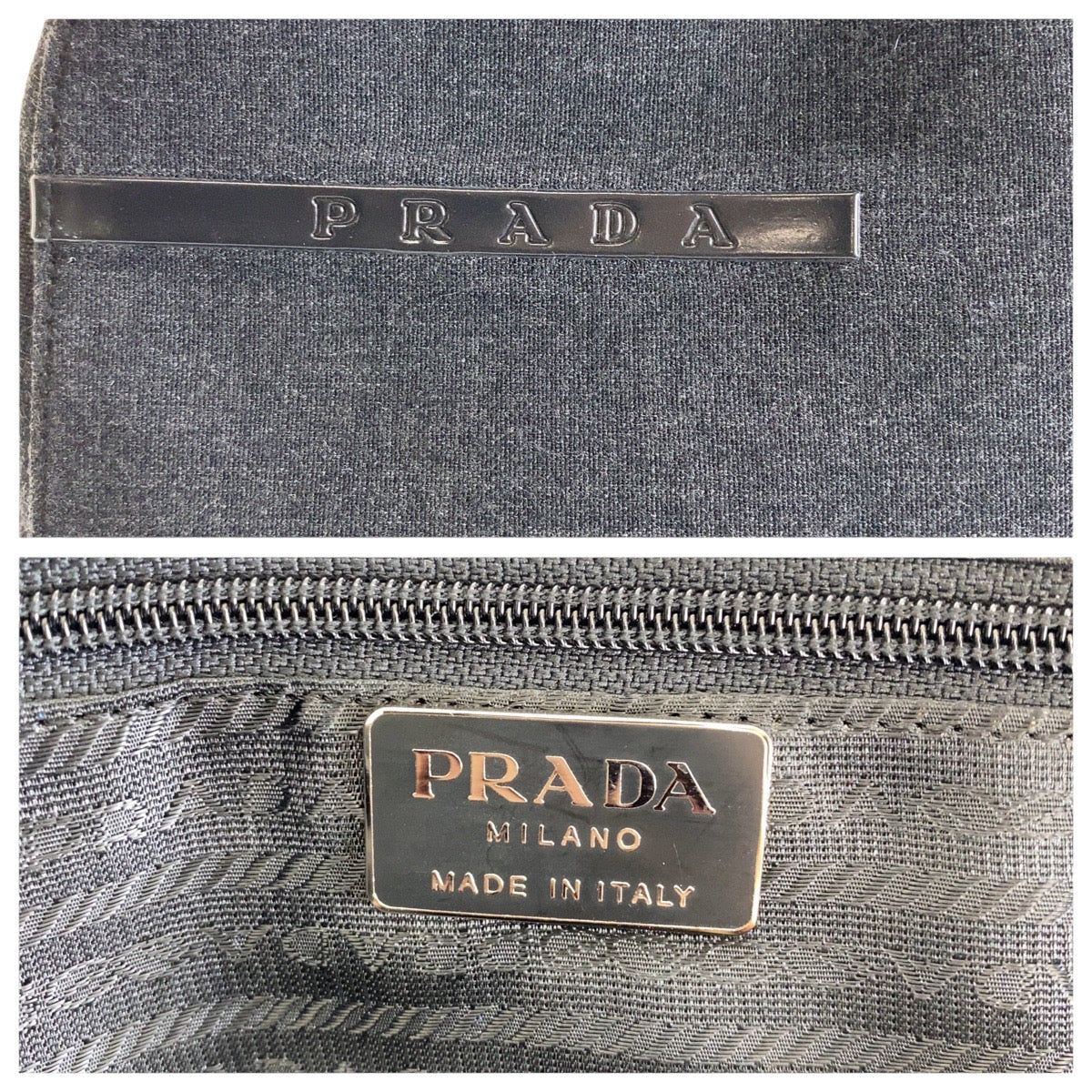 PRADA Tote Bag canvas Grey Black SilverMetal Tote Bag Shoulder Bag Unisex PRADA Sports Women Used Authentic