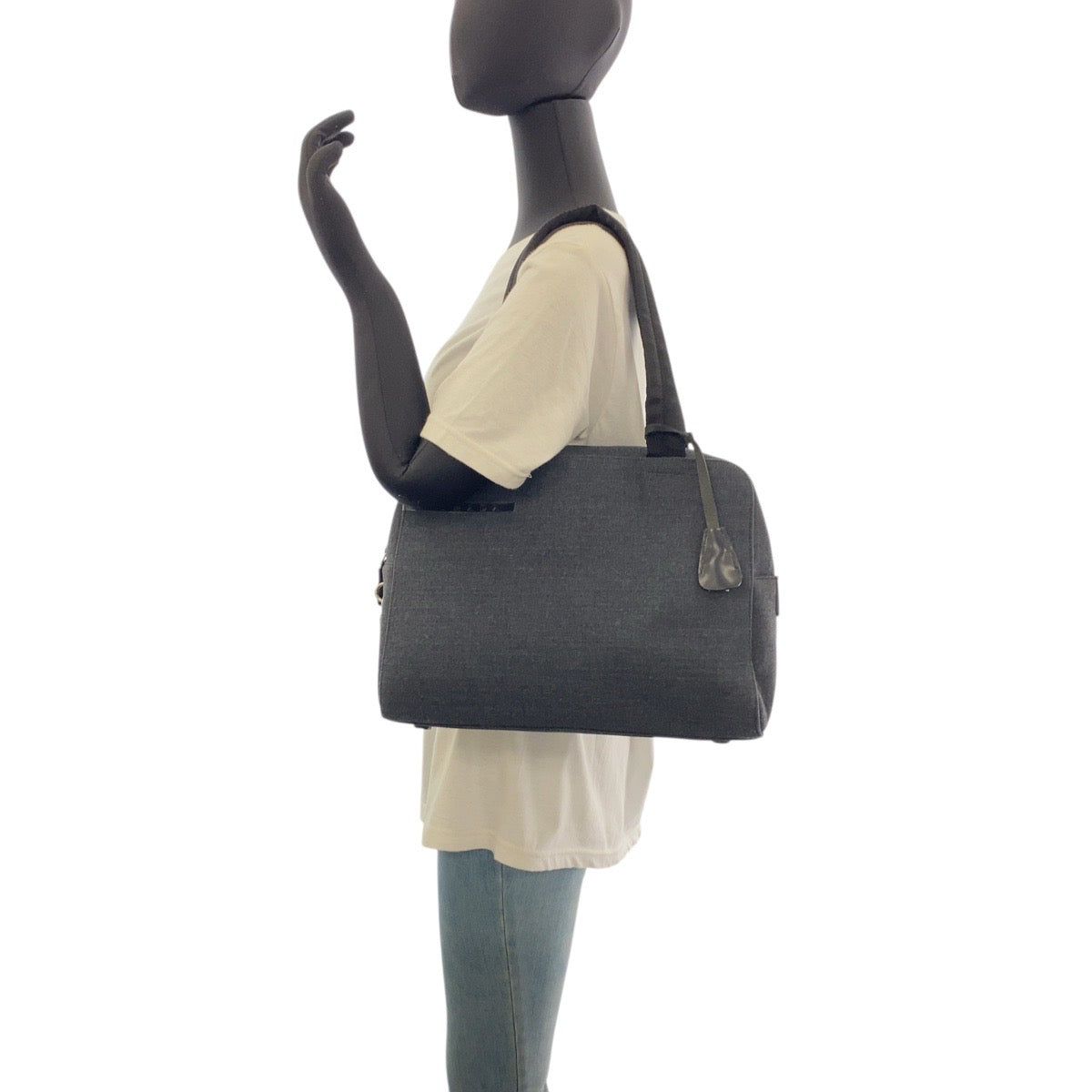 PRADA Tote Bag canvas Grey Black SilverMetal Tote Bag Shoulder Bag Unisex PRADA Sports Women Used Authentic