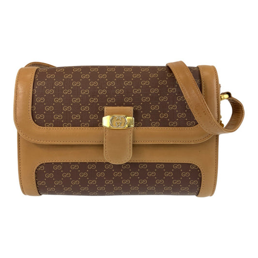 GUCCI Shoulder Bag 001 414 1161 PVC, Leather Brown Gold Metal Shoulder Bag pochette Micro GG Old Gucci Women Used Authentic
