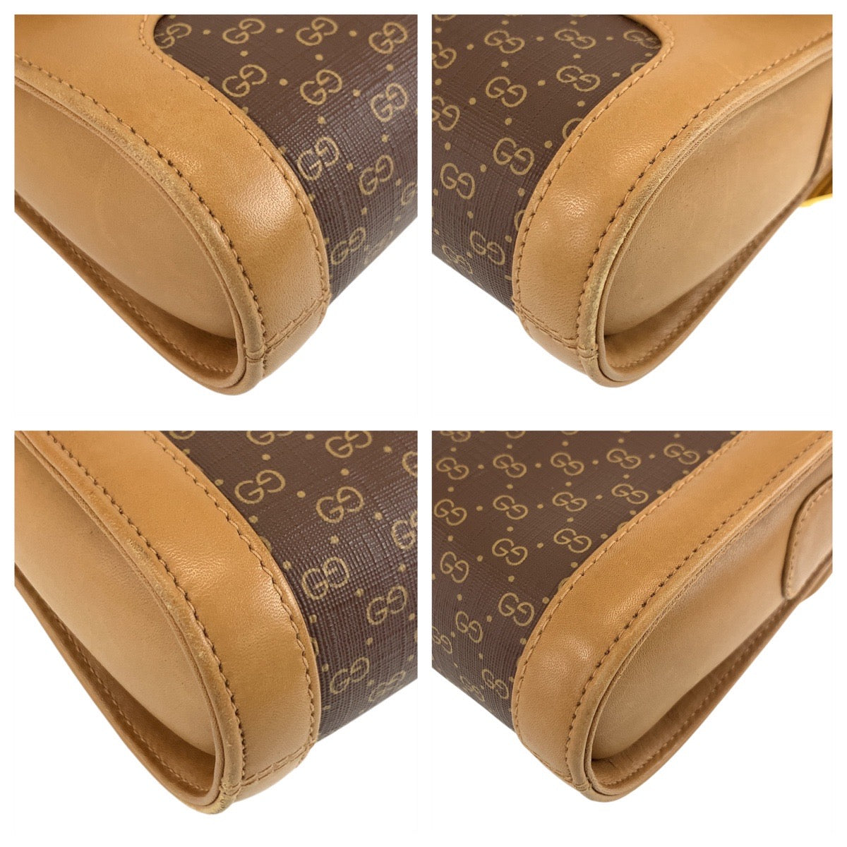 GUCCI Shoulder Bag 001 414 1161 PVC, Leather Brown Gold Metal Shoulder Bag pochette Micro GG Old Gucci Women Used Authentic