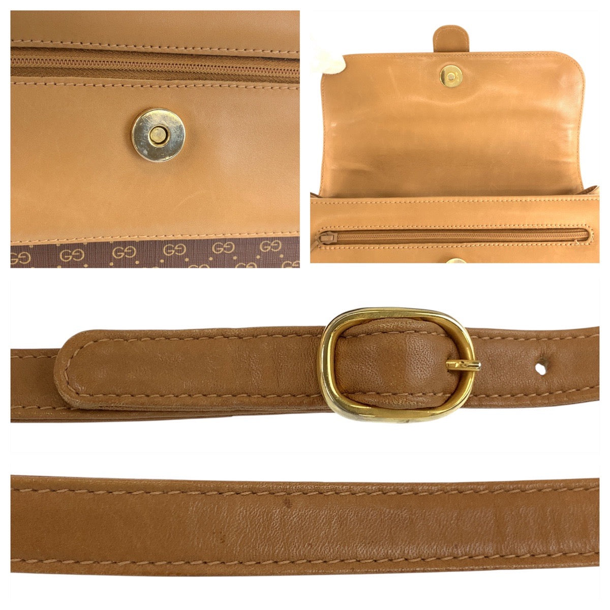 GUCCI Shoulder Bag 001 414 1161 PVC, Leather Brown Gold Metal Shoulder Bag pochette Micro GG Old Gucci Women Used Authentic