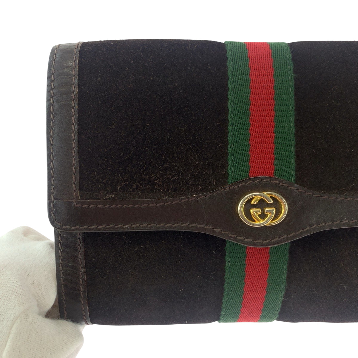 GUCCI Clutch bag Suede Brown Gold Metal Clutch bag business bag Old Gucci Shelly Line Gucci perfume Women(Unisex) Used Authentic