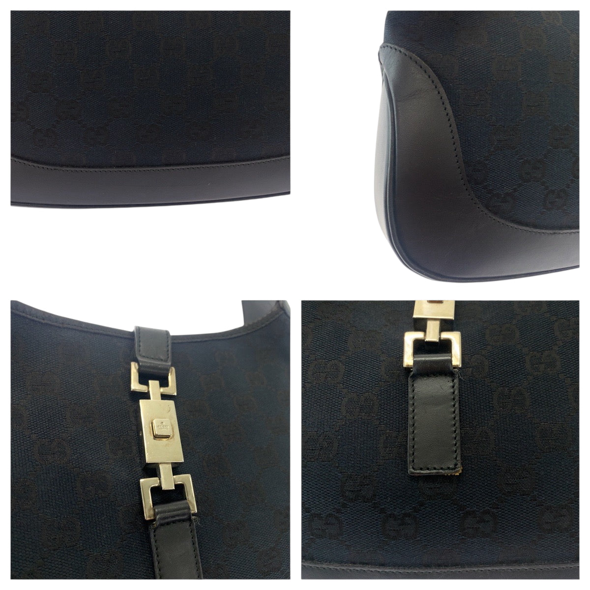 GUCCI Shoulder Bag GG canvas Black GoldMetal Hobo Shoulder Bag Jackie Women Used Authentic