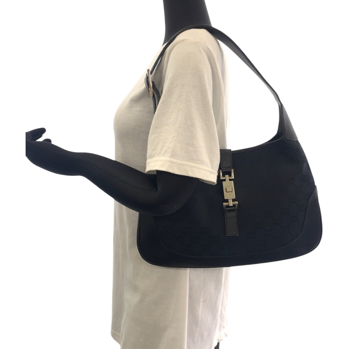GUCCI Shoulder Bag GG canvas Black GoldMetal Hobo Shoulder Bag Jackie Women Used Authentic
