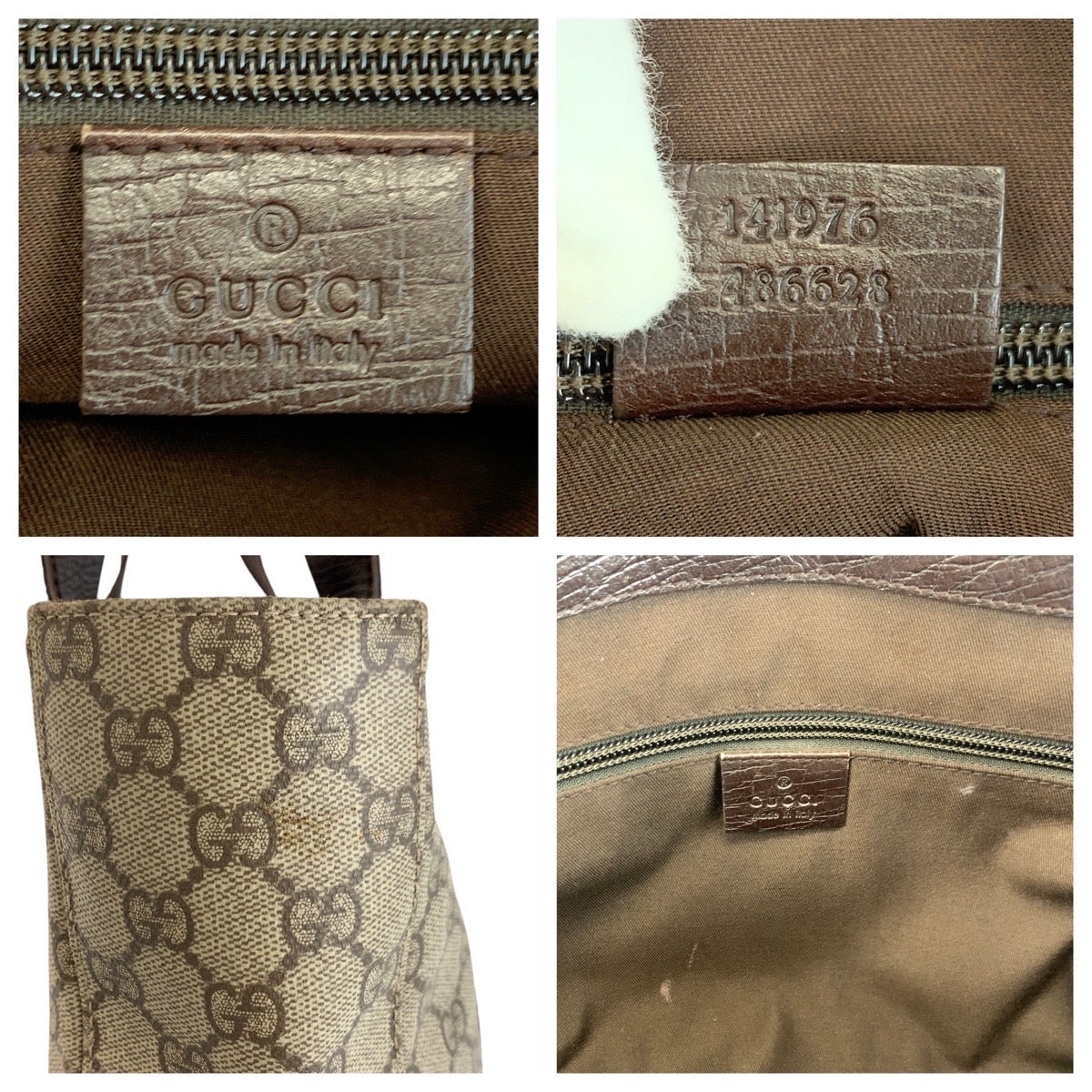 GUCCI Tote Bag 141976 GG Supreme canvas, leather Beige brown Tote Bag handbag Women Used Authentic