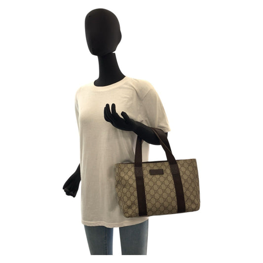 GUCCI Tote Bag 141976 GG Supreme canvas, leather Beige brown Tote Bag handbag Women Used Authentic