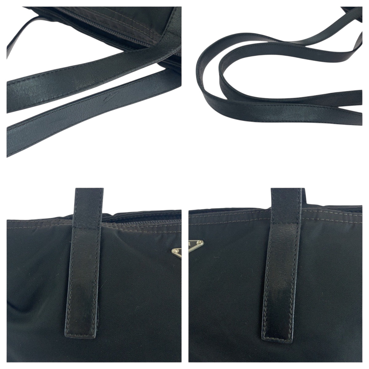 PRADA Tote Bag Nylon Black Silver Metal Tote Bag Shoulder Bag Test Triangle With logo Women Used Authentic