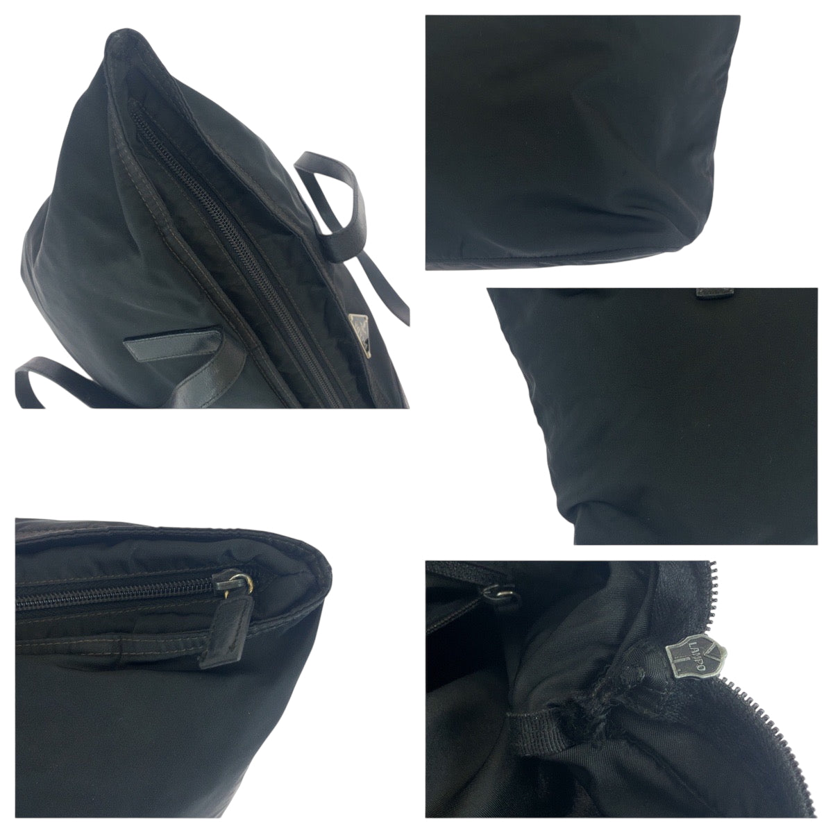 PRADA Tote Bag Nylon Black Silver Metal Tote Bag Shoulder Bag Test Triangle With logo Women Used Authentic