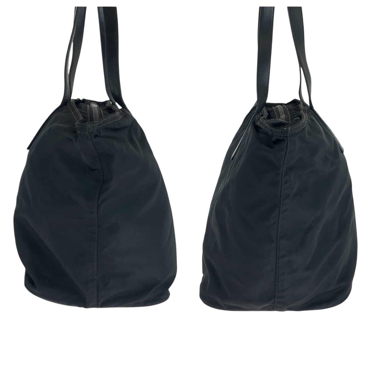 PRADA Tote Bag Nylon Black Silver Metal Tote Bag Shoulder Bag Test Triangle With logo Women Used Authentic