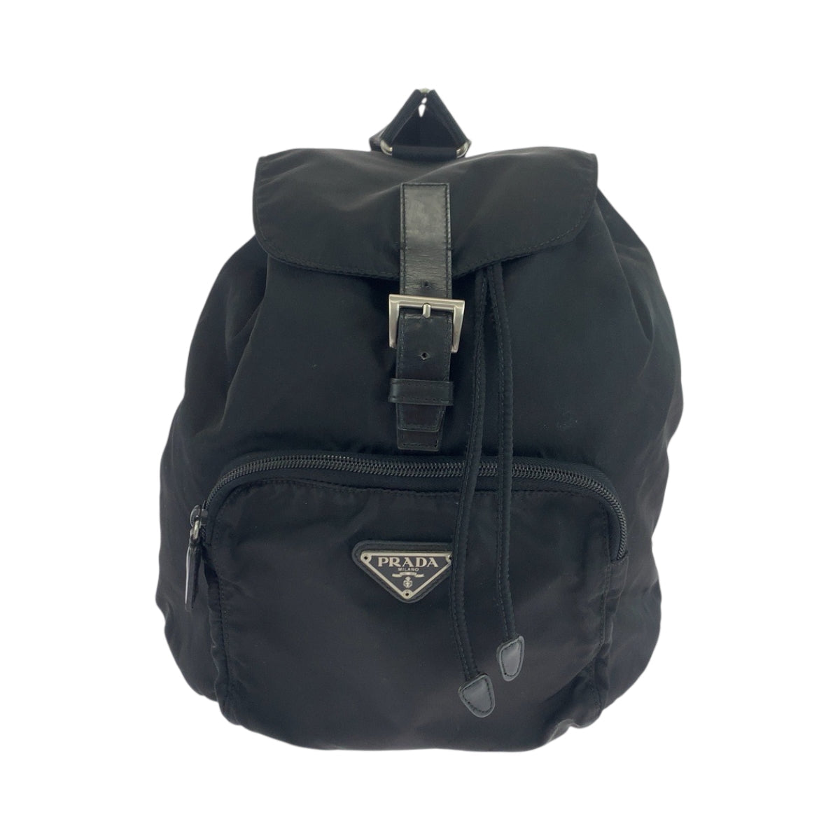 PRADA Backpack Nylon Black SilverMetal Backpack Backpack Test Triangle With logo Women Used Authentic