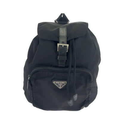 PRADA Backpack Nylon Black SilverMetal Backpack Backpack Test Triangle With logo Women Used Authentic