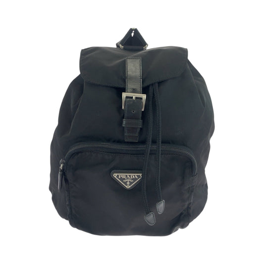 PRADA Backpack Nylon Black SilverMetal Backpack Backpack Test Triangle With logo Women Used Authentic
