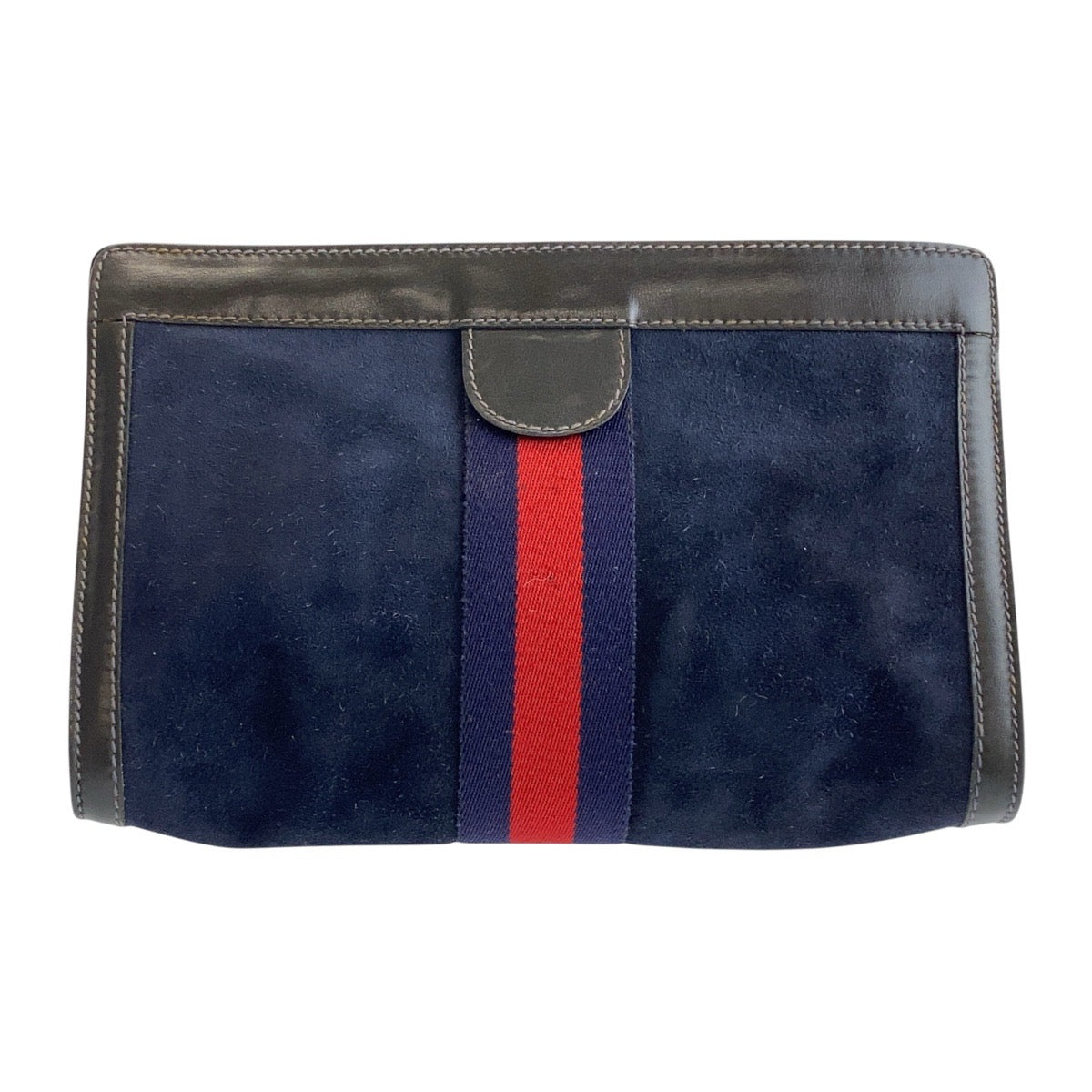 GUCCI Clutch bag Suede, Leather Navy black Clutch bag business bag Old Gucci Shelly Line mens Used Authentic