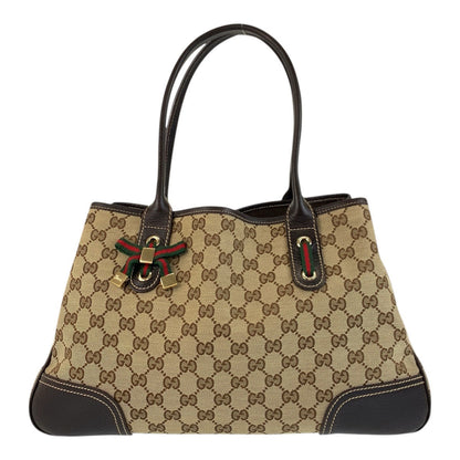 GUCCI Tote Bag 163805 GG canvas, leather Beige Brown Gold Metal Tote Bag Shoulder Bag Prince Shelley Line Women Used Authentic