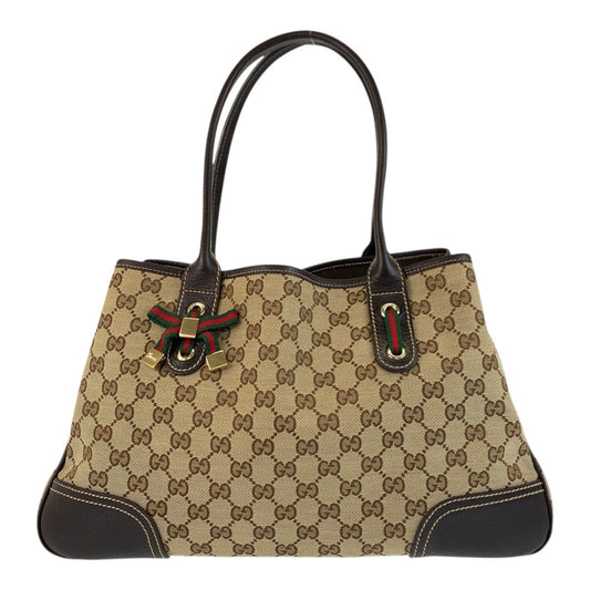 GUCCI Tote Bag 163805 GG canvas, leather Beige Brown Gold Metal Tote Bag Shoulder Bag Prince Shelley Line Women Used Authentic