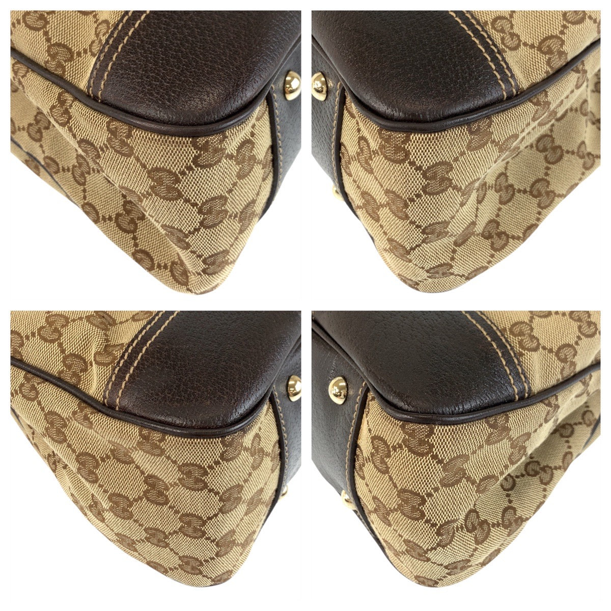 GUCCI Tote Bag 163805 GG canvas, leather Beige Brown Gold Metal Tote Bag Shoulder Bag Prince Shelley Line Women Used Authentic